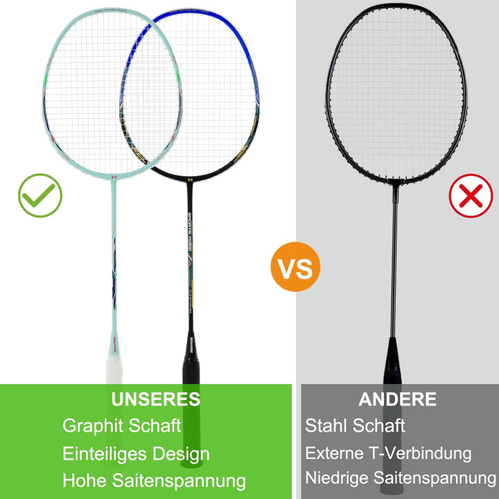 MANJHONG Graphit Badmintonschläger Set 2er Kratzfestes Rahmendesign Leichtgewicht Freizeit Federball