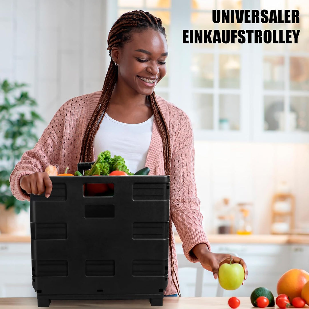 BigDean Einkaufstrolley klappbar belastbar bis 35kg - Transportbox mit Rollen klappbare Einkaufskist