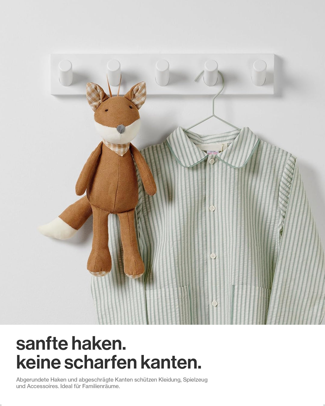 LARHN Garderobenleiste Weiss mit 5 Haken XL (2 Stk.), 42cm - Wandgarderobe, Jackenhalter Wand, Haken
