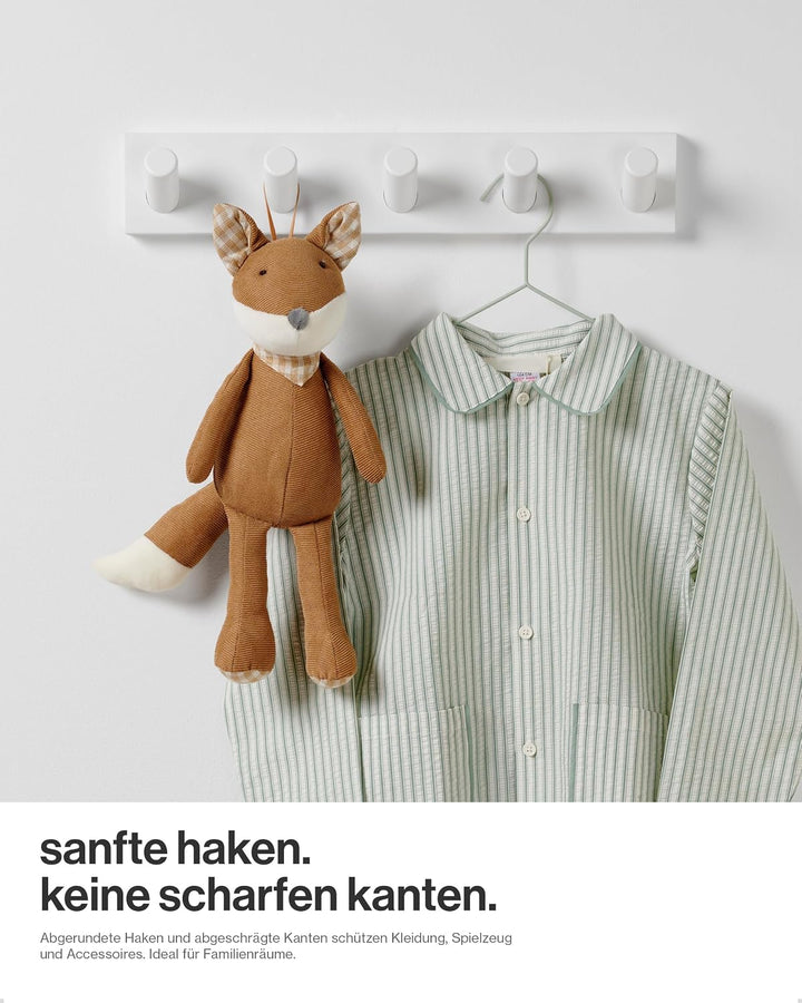 LARHN Garderobenleiste Weiss mit 5 Haken XL, 42cm - Wandgarderobe, Jackenhalter Wand, Hakenleiste Ga