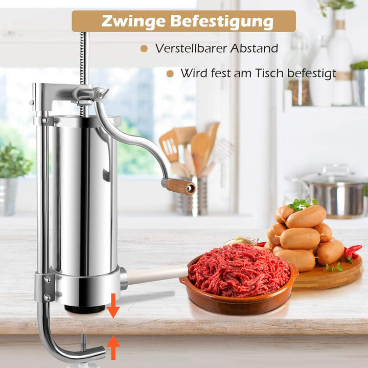 GOPLUS Wurstfüller aus Edelstahl, Wurstfüllmaschine Wurstmaschine Manuell, Wurstpress mit 4 verschie