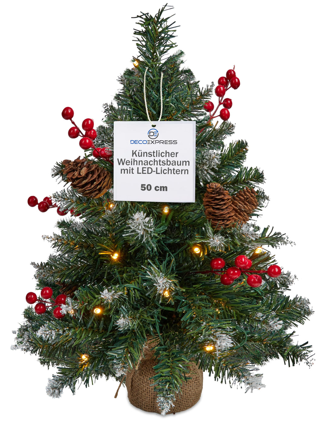 Get Trend Künstlicher Weihnachtsbaum mit Beleuchtung, 50cm Tannenbaum mit Schnee, Weihnachtsdeko Tis
