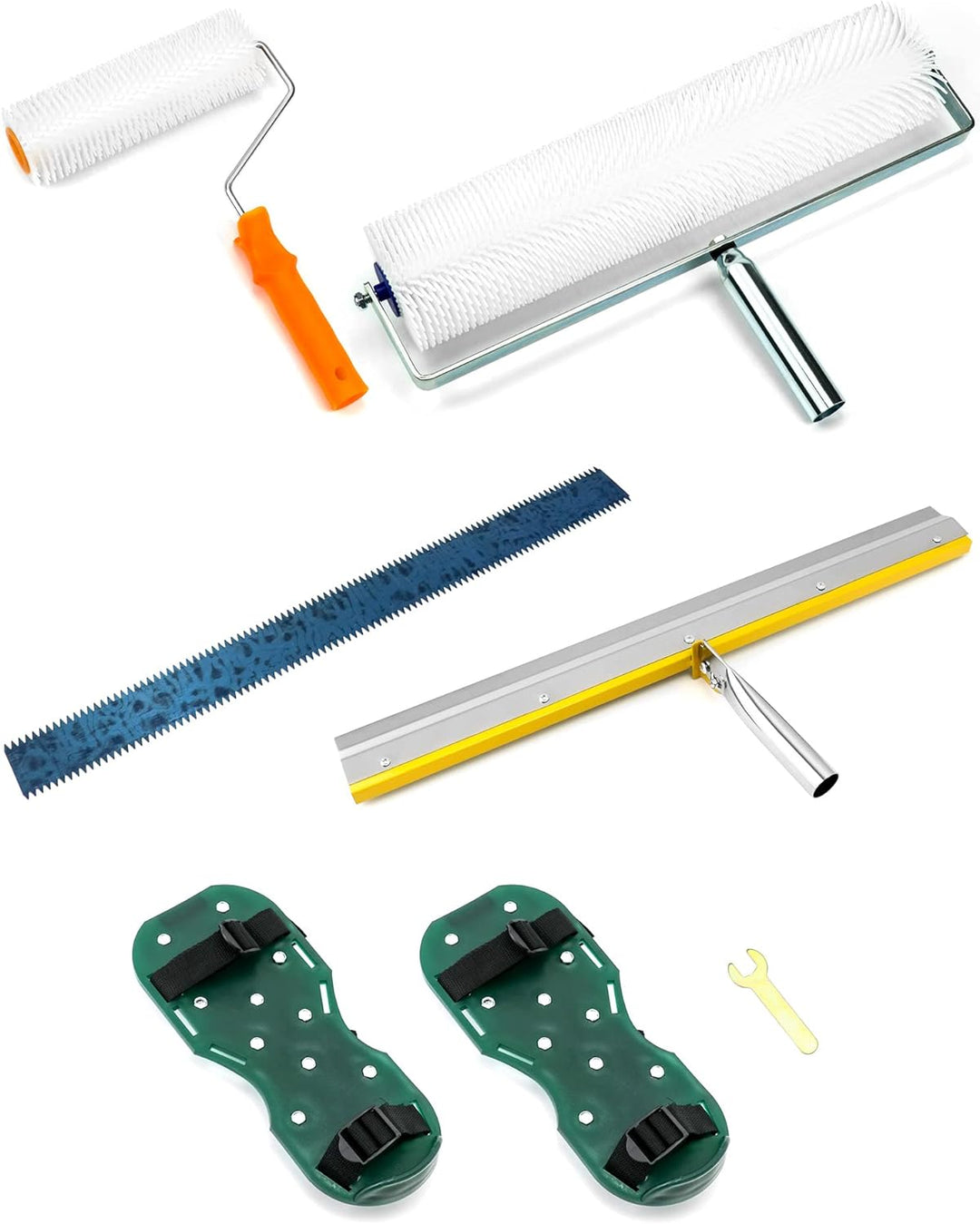 QWORK® Bodenbeschichtung Set, Entlüftungswalze+Epoxid Spike Schuhe+Stehrakel Grossflächenrakel 4 Stü