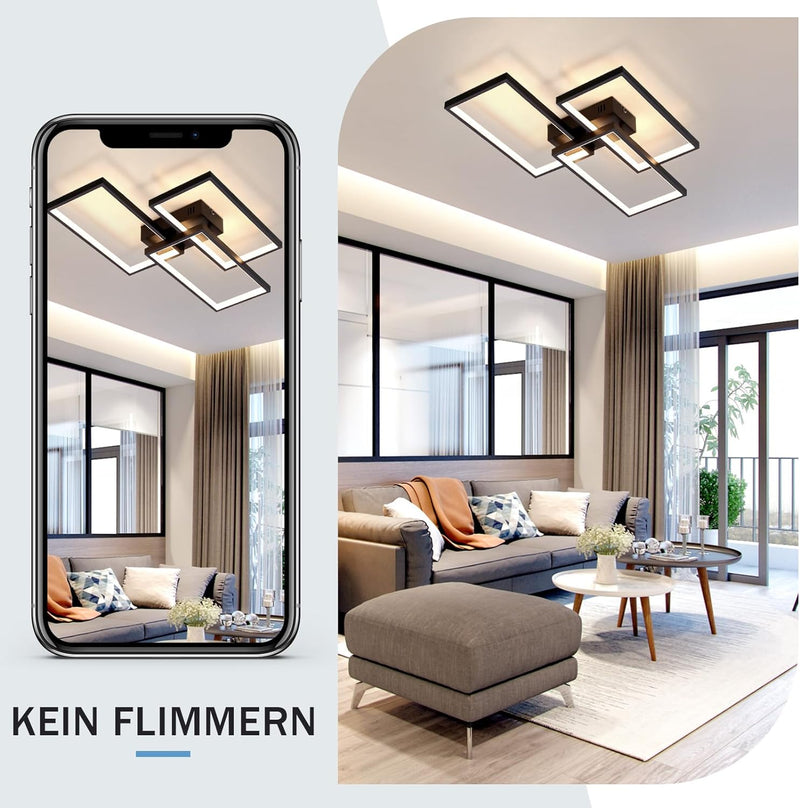 CBJKTX Deckenlampe LED Deckenleuchte Wohnzimmer Schwarze Dimmbar mit Fernbedienung Wohnzimmerlampe 6