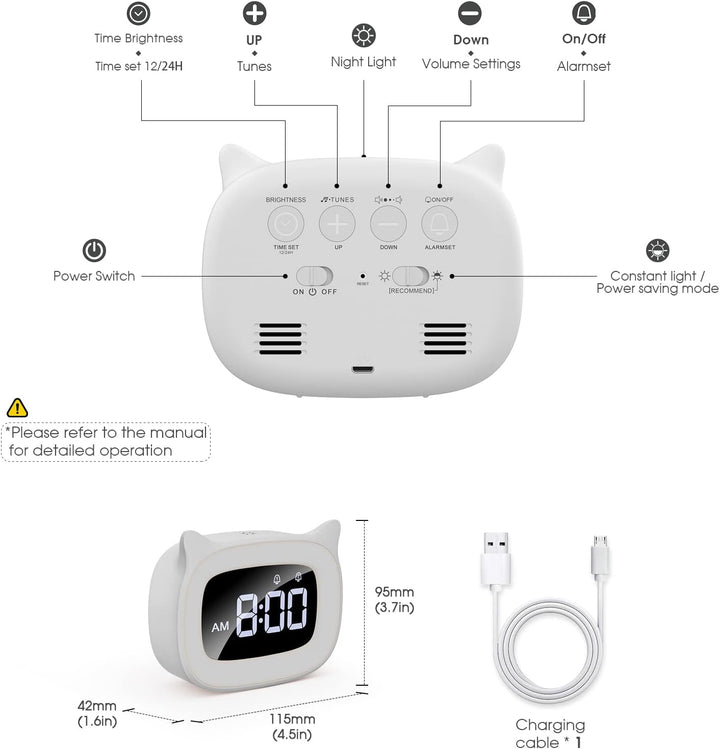 mizikuu Wecker Digital Kinder, Wecker mit Licht, Dual-Wecker, LED-Nachtlicht mädchen Wecker, Funkuhr