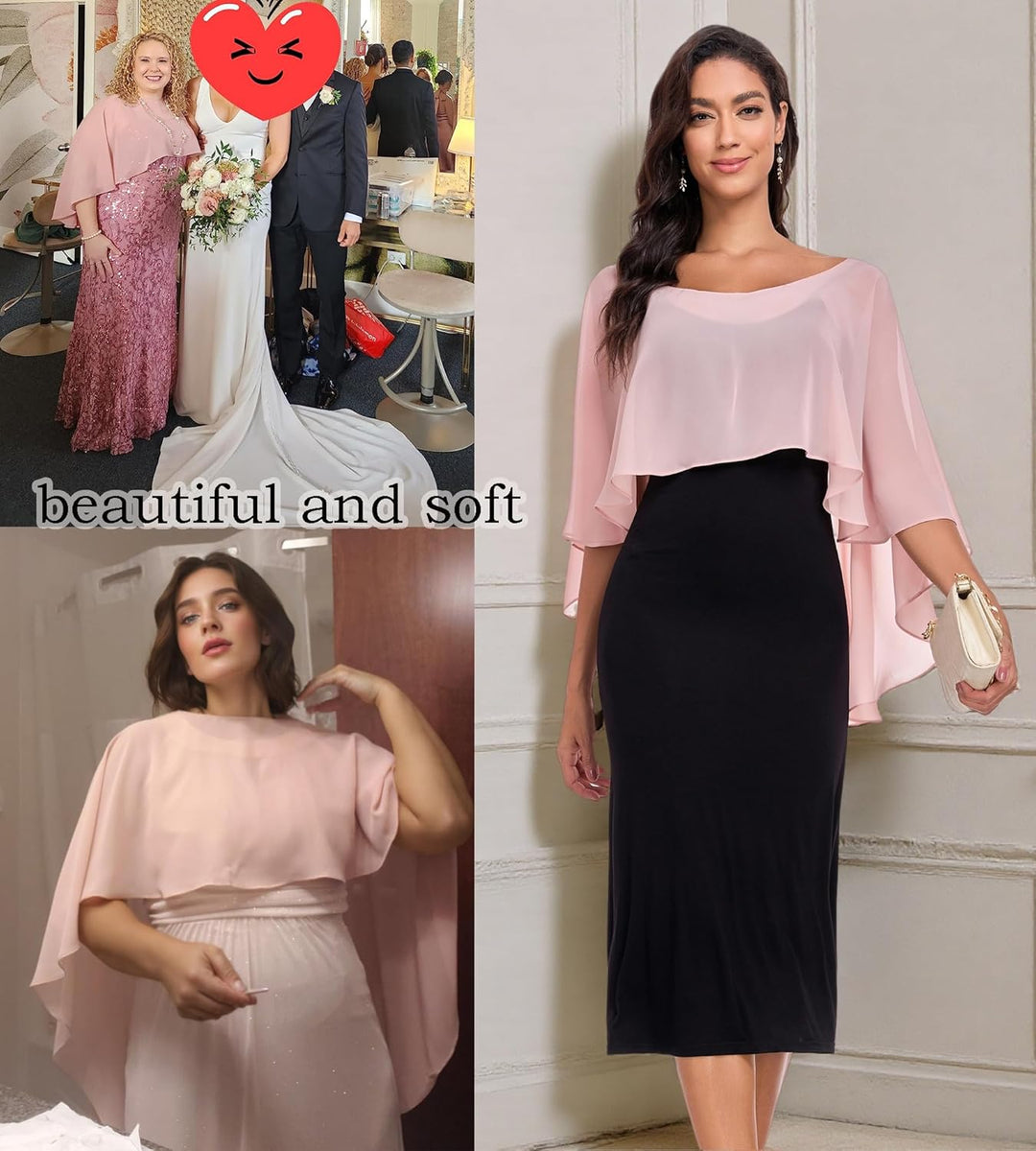 Chiffon Wrap Shawls Capes for Evening Dresses Wedding Bridal Bolero Shawl Wraps for Women Blush, Blu
