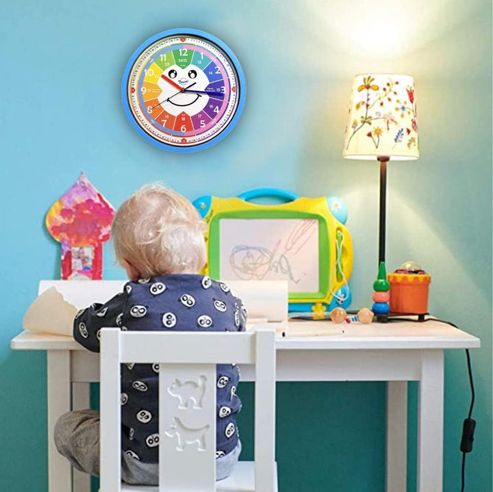 Bruni Kinderwanduhr ohne Tickgeräusche - Wanduhr zum Lernen für Kinder, als Uhr fürs Kinderzimmer ge