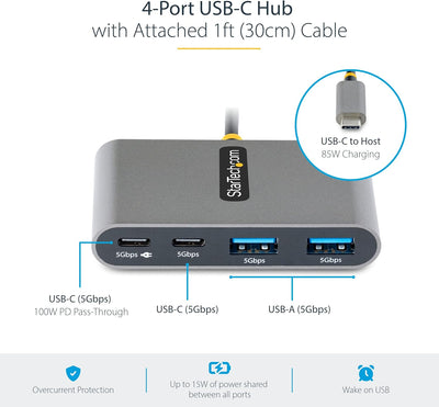 StarTech.com 4-Port USB-C Hub mit Power Delivery Pass-Through - 2X USB-A + 2X USB-C - 5 Gbit/s - 30c