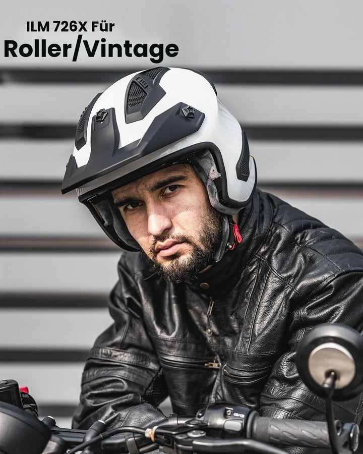ILM Helm Motorrad Integralhelm Motocross Herren Damen Vintage Retro mit Visier ECE Model 726X L Weis