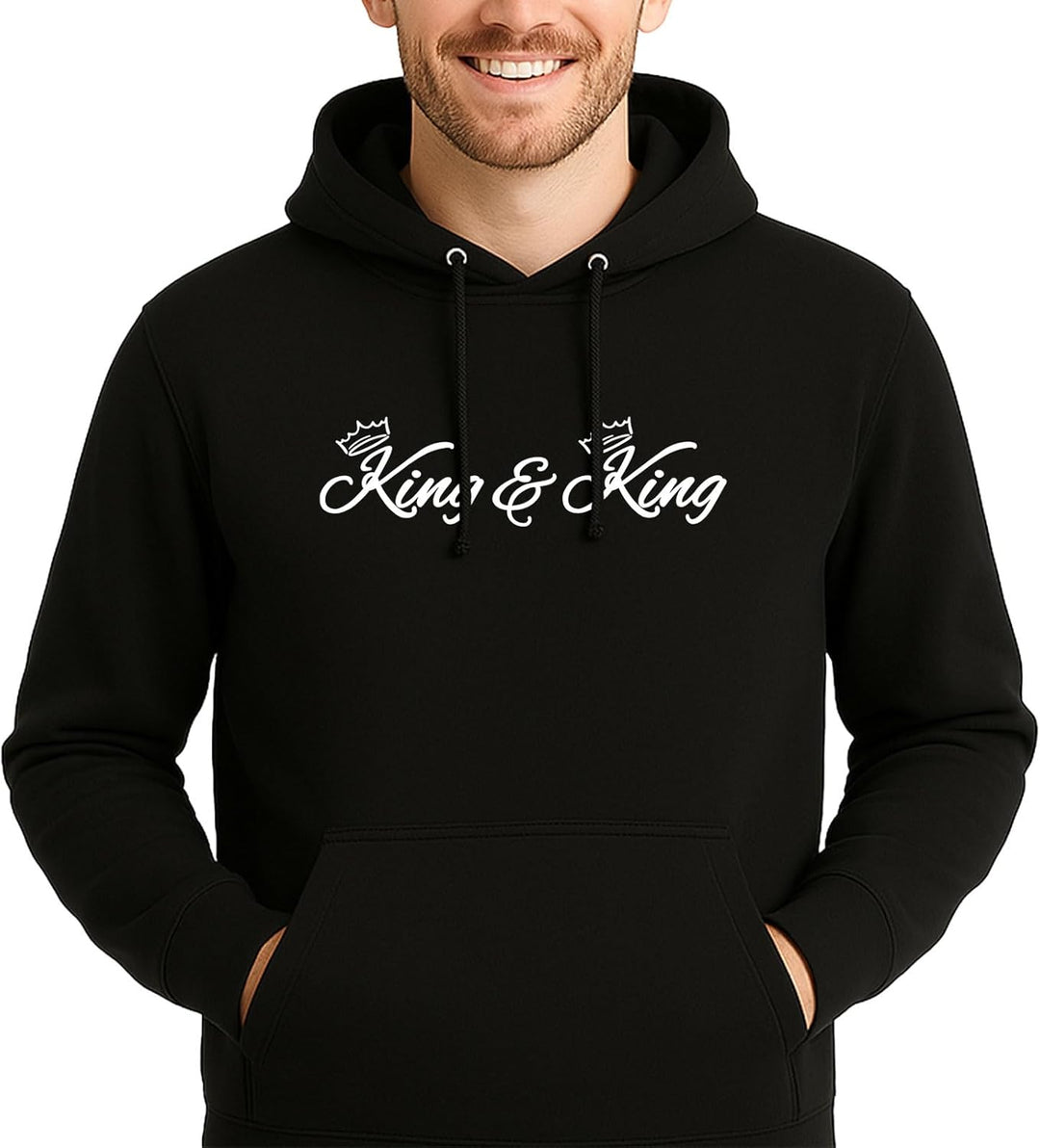 huuraa Unisex Hoodie King & King Krone Pullover Vegan Grösse 3XL Deep Black mit Motiv Hochzeits Gesc