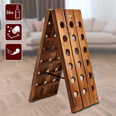 Casaria Weinregal für 36 Flaschen 87x 55x 39cm Akazien Holz Freistehend Klappbar Keller Küche Wohnzi