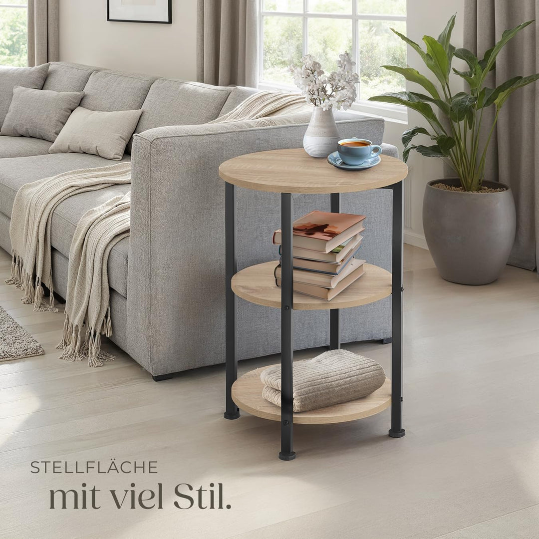TecTake Beistelltisch rund aus Holz und Metall, Industrie-Design, Couchtisch mit 3 Ebenen, für Wohnz