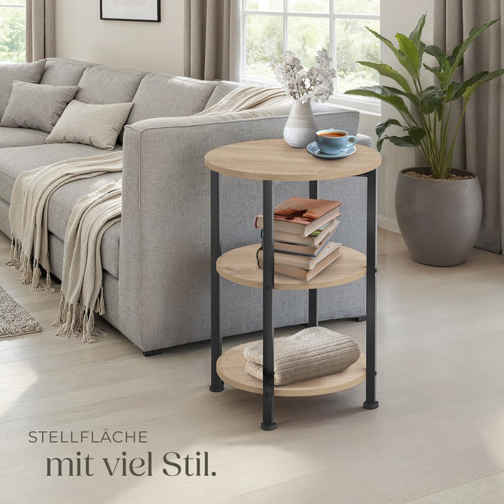 TecTake Beistelltisch rund aus Holz und Metall, Industrie-Design, Couchtisch mit 3 Ebenen, für Wohnz