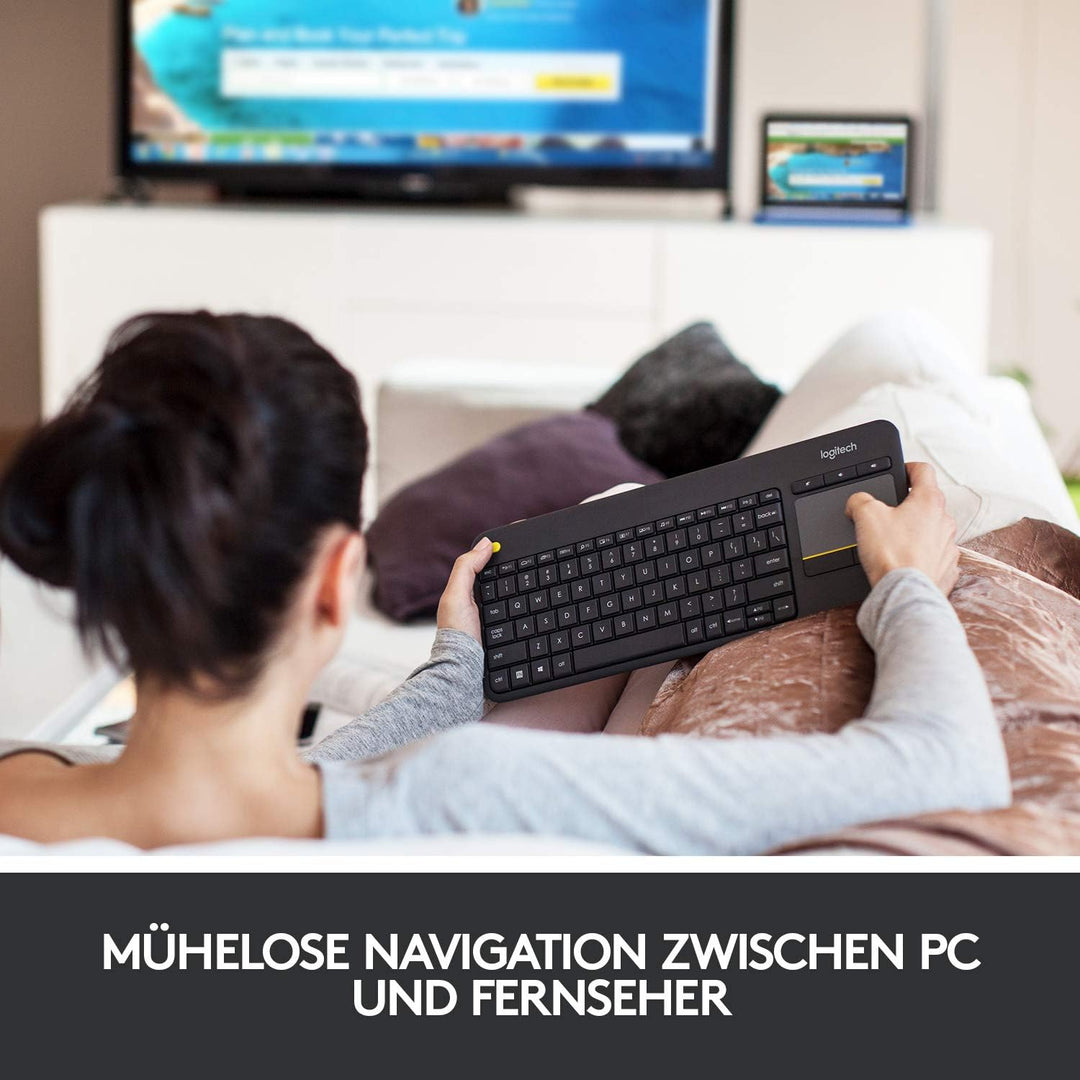 Jabra Evolve2 65 Wireless PC Headset & Logitech K400 Plus Kabellose Touch-TV-Tastatur mit integriert