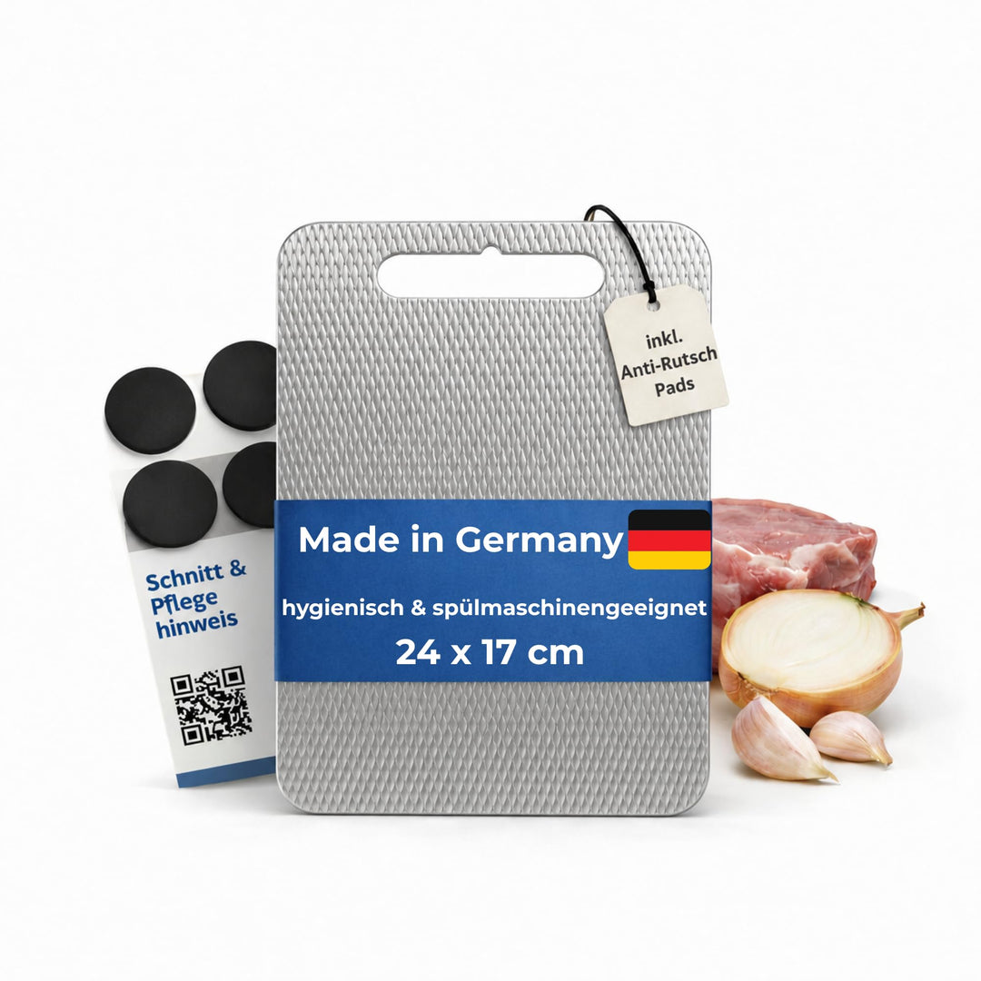 Premium Edelstahl Schneidebrett – Kratzarme Optik &amp; Spülmaschinengeeignet | Made in Germany, geprägt