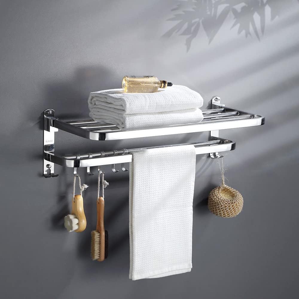 Handtuchhalter, Wandmontage, 2-stufig, klappbar, Badetuchhaken mit Aktivität, 5 Haken, Edelstahl SUS