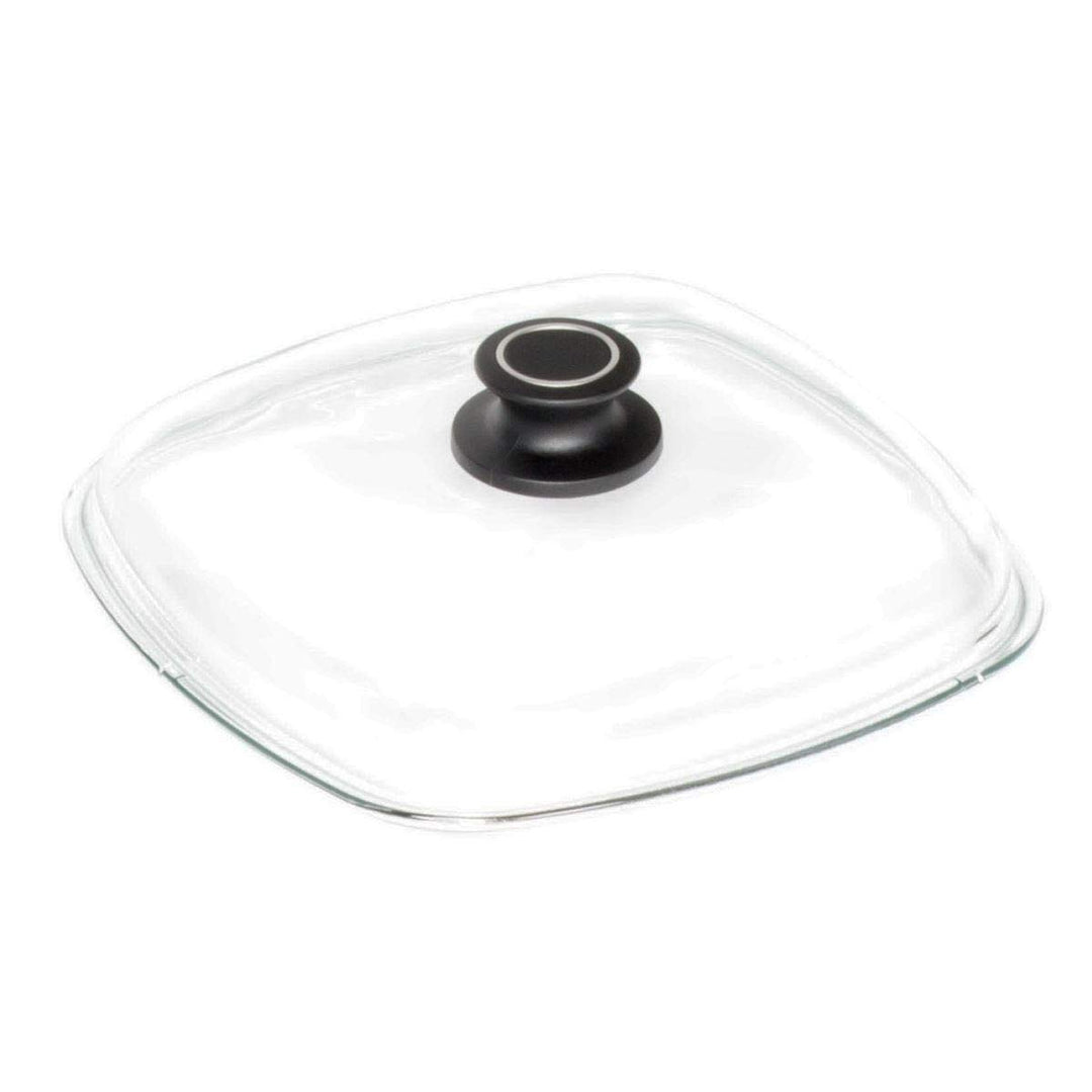 AMT Gastroguss Eckiger Glasdeckel mit Deckelknopf und AMT-Original-Banderole, 26 x 26 cm, passend Pr