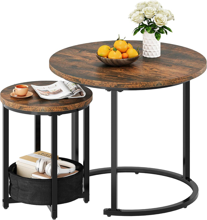 YITAHOME Couchtisch 2er Set Rund, Wohnzimmertisch Modern mit Stofftasche zur Stauraum, Beistelltisch