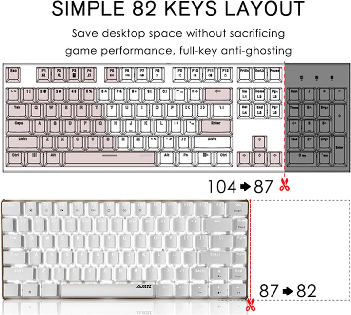 Hotswapple Gaming-Tastatur, 80% Mechanische Rote Schalter Keyboard mit weisse LED-Hintergrundbeleuch