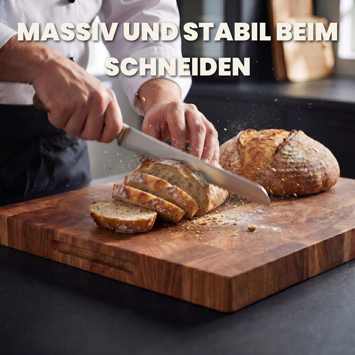 Premium Stirnholz Schneidebrett Eiche 50 x 30 x 4 cm schont die Messerklingen und sorgt für maximale