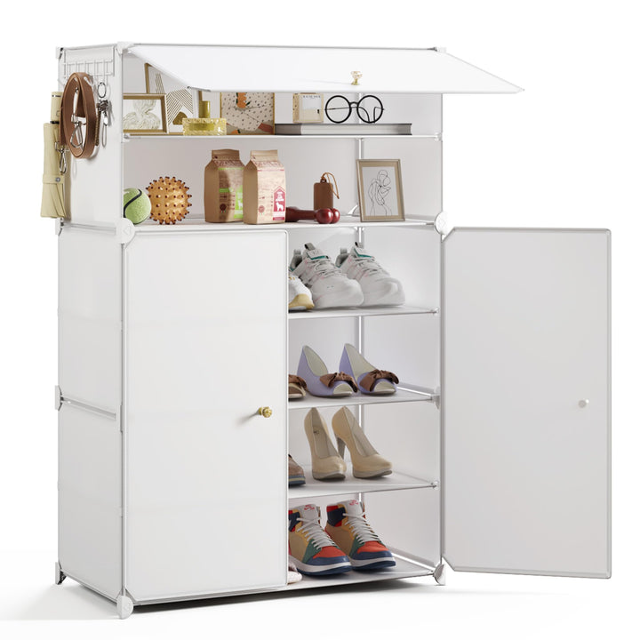 Mondeer Schuhregal, Schuhschrank 6 Ebenen mit Türen, Kunststoff Aufbewahrungsschrank mit Verstellbar