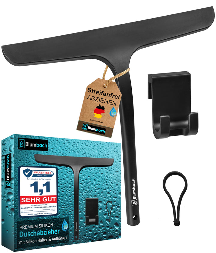 Duschabzieher schwarz, BLUMBACH® Abzieher Dusche mit Halterung 28 cm breit, Fensterabzieher Silikon