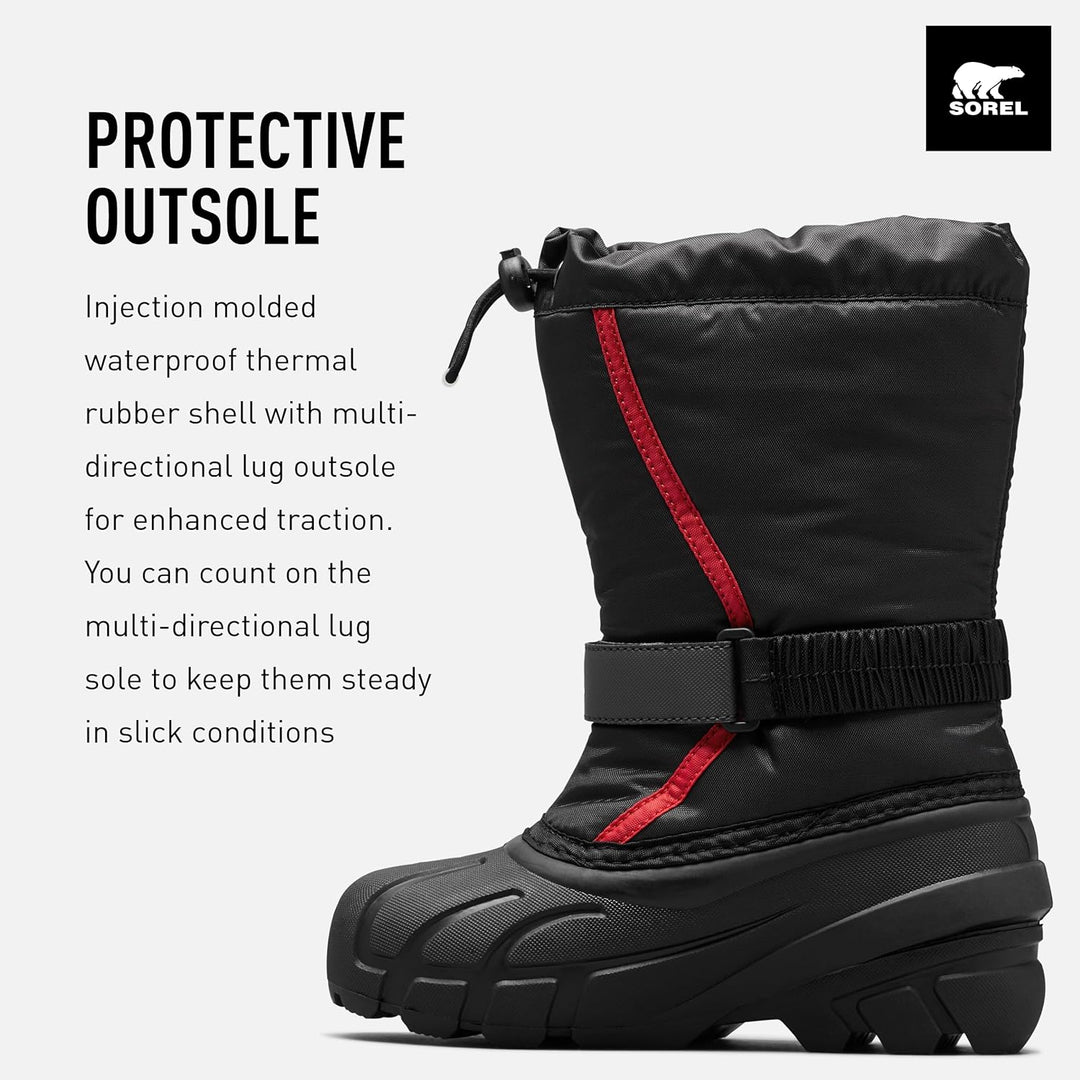 Sorel Flurry Winterstiefel für Kinder 32 EU Schwarz Black X Bright Red Youth, 32 EU Schwarz Black X
