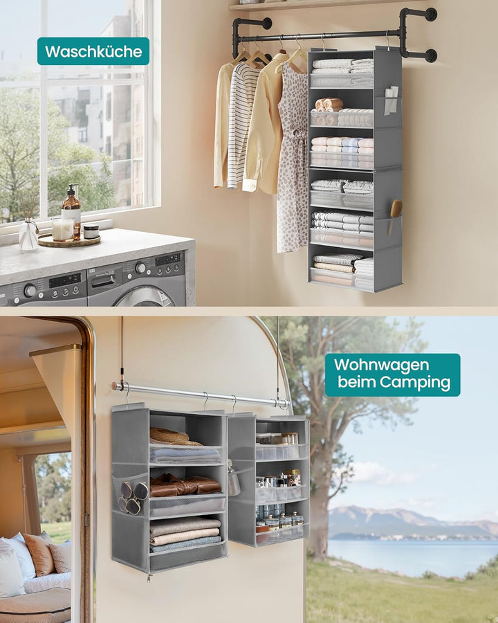 SONGMICS Hängeorganizer 2er Set, Schrank-Organizer, Hängeregal aufteilbar, Hängeaufbewahrung, faltba