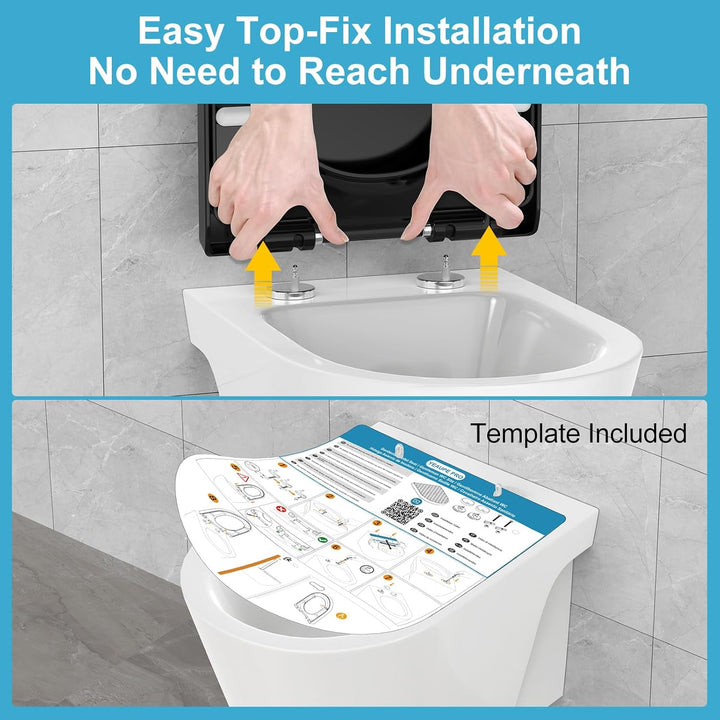 YEAUPE PRO Toilettendeckel mit Absenkautomatik D Form [KURZ] - 43,5×36,2 cm | WC Sitz mit Schnellver