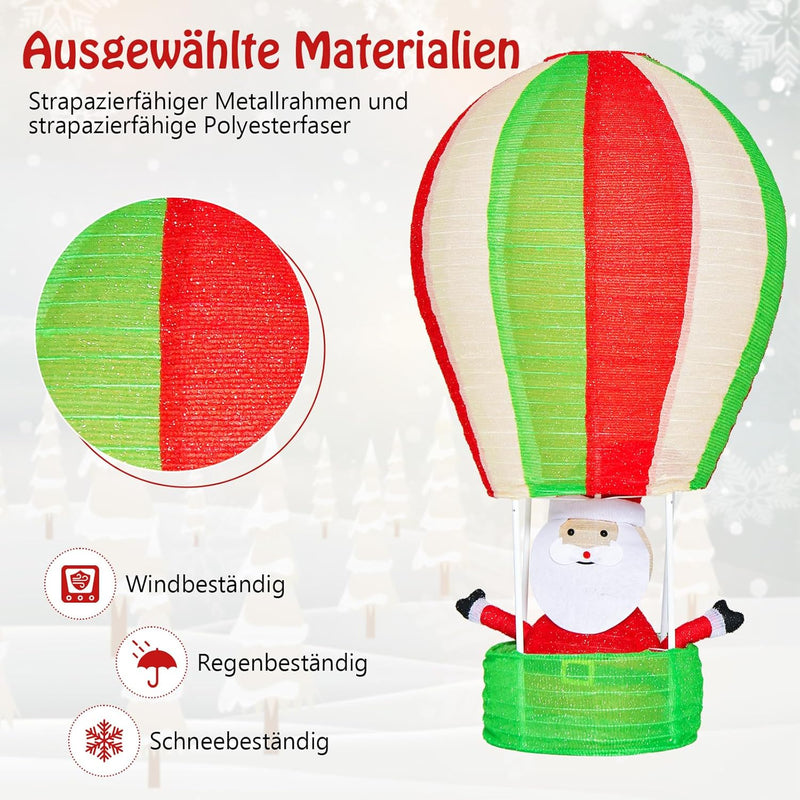 COSTWAY LED Heissluftballon Weihnachtsdeko, 135 cm beleuchteter Weihnachtsballon mit Weihnachtsmann