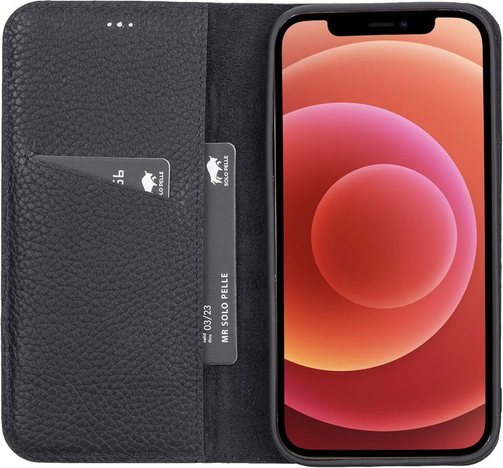 Solo Pelle aufklappbare Lederhülle kompatibel für iPhone 12 Pro Max in 6.7 Zoll inkl. 1 Kartenfach f