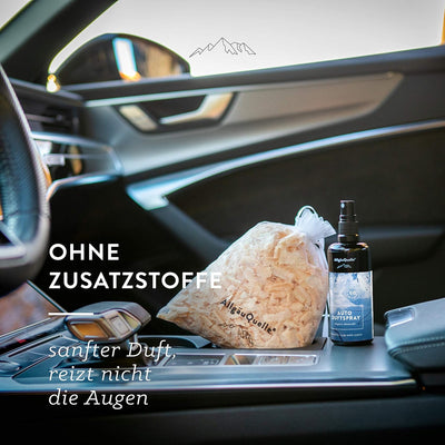 AllgäuQuelle® Bio Auto-Duft-Set BEFREIT Fahren | Lufterfrischer: Duftspray & Zirben-Säckchen als nat