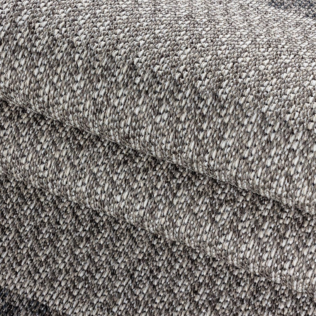 In- & Outdoor Läufer Teppich Robuster, Ethno Look Bordüre Muster, Rechteckig, Grau und Creme Farbe,
