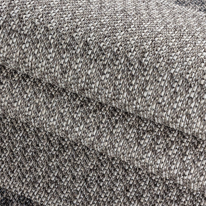 In- & Outdoor Läufer Teppich Robuster, Ethno Look Bordüre Muster, Rechteckig, Grau und Creme Farbe,