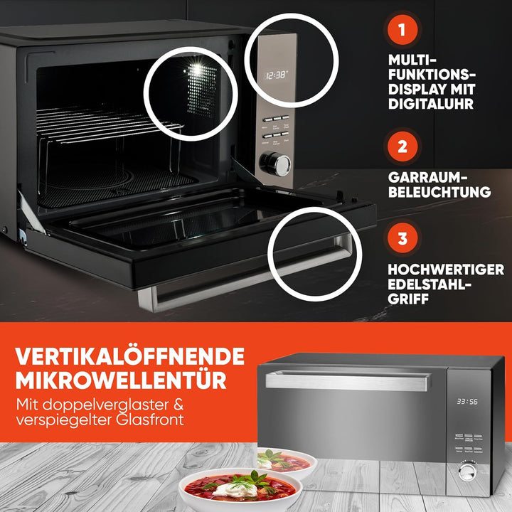 ProfiCook® Mikrowelle mit Grill | 23L | ohne Drehteller | vertikalöffnende Tür | 1000 Watt Grillleis