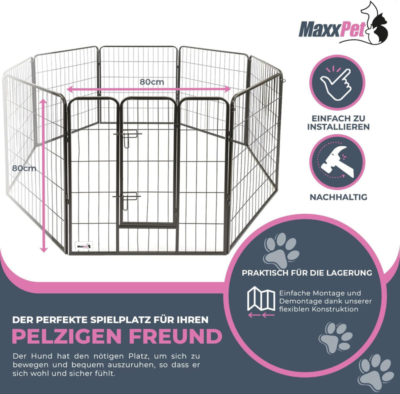 MaxxPet Welpenaufstall 80x80 cm - Freilaufgehe für Hund, Welpen & andere Haustiere - Tierlaufstall -