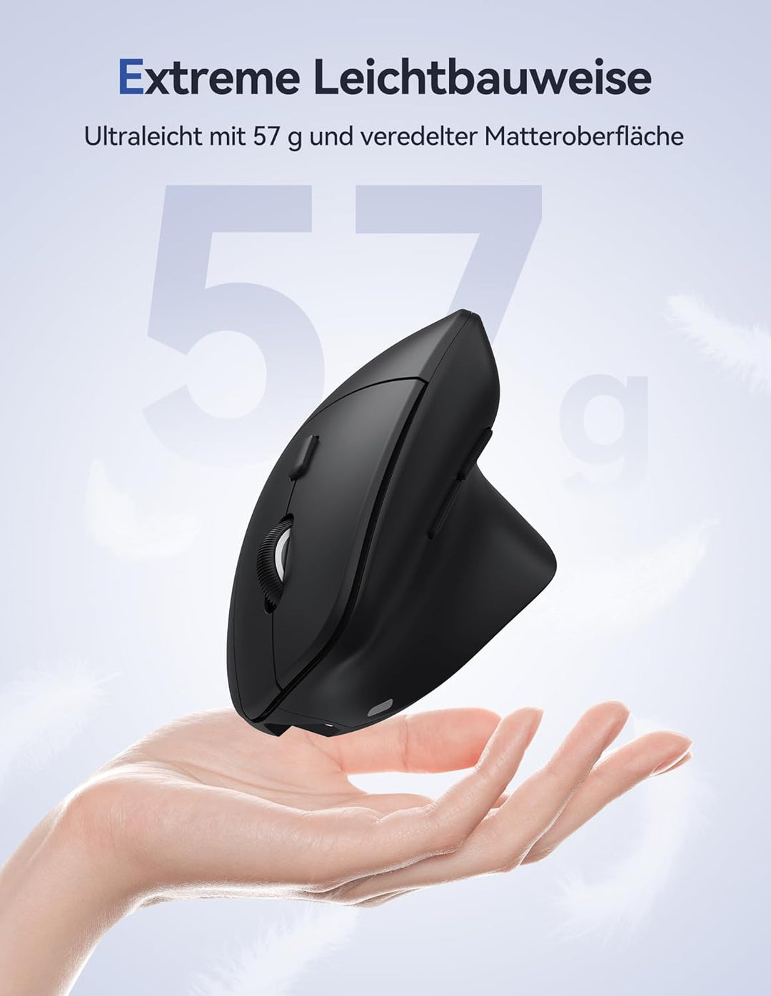 TECKNET Ergonomische Bluetooth Maus, 57g Leicht Wiederaufladbar Kabellose Vertikale Maus (BT 5.0/3.0