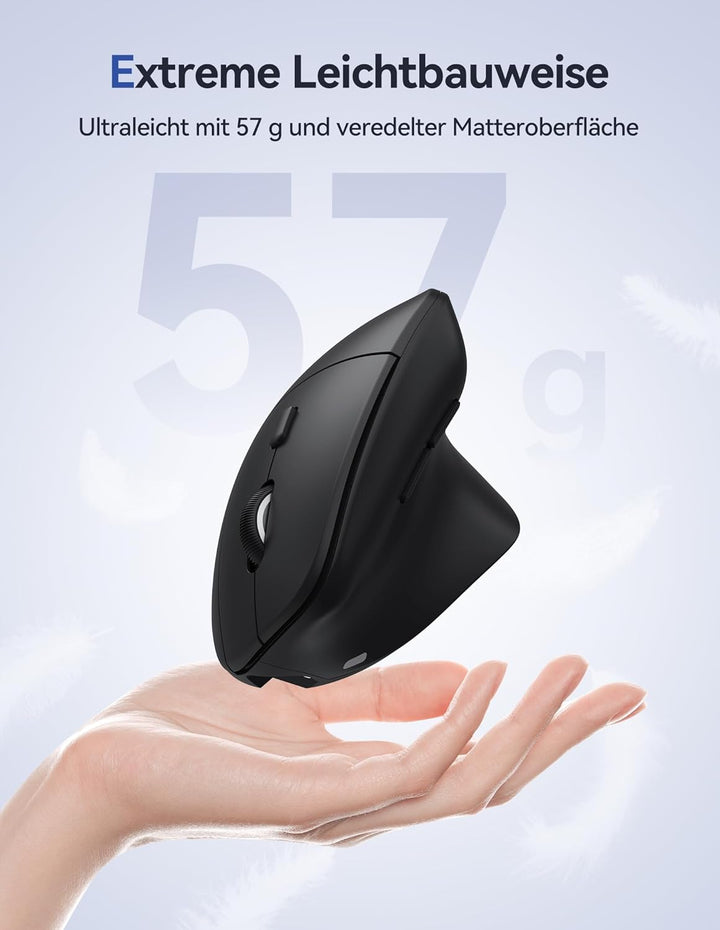 TECKNET Ergonomische Bluetooth Maus, 57g Leicht Wiederaufladbar Kabellose Vertikale Maus (BT 5.0/3.0