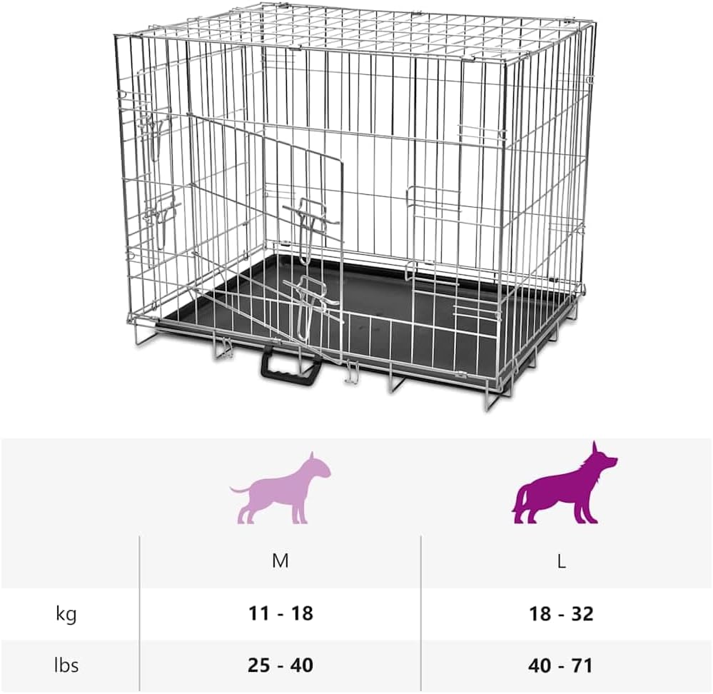 Faltbare Hundebox Metall L mit 2 Türen, galvanisierter Stahl, 95 x 56 x 64 cm, klappbar, transportab