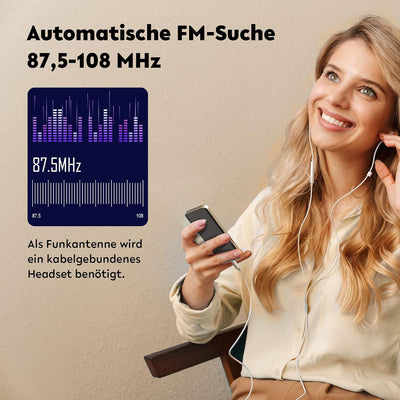 AGPTEK MP3 Player Bluetooth 5.3, 32GB HiFi Sound Musikplayer mit 2,4 Zoll TFT Farbbildschirm, Kopfhö