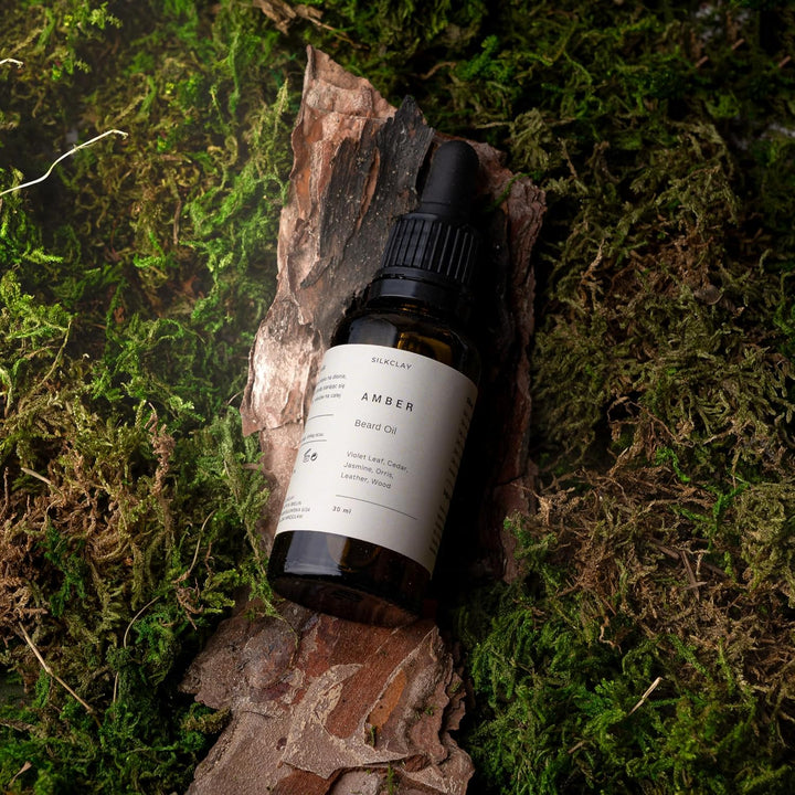SILKCLAY Amber Bartöl und Gesichtshautöl Beard Oil aus 6 Ölen nährt und revitalisiert 30 ml Zedernho