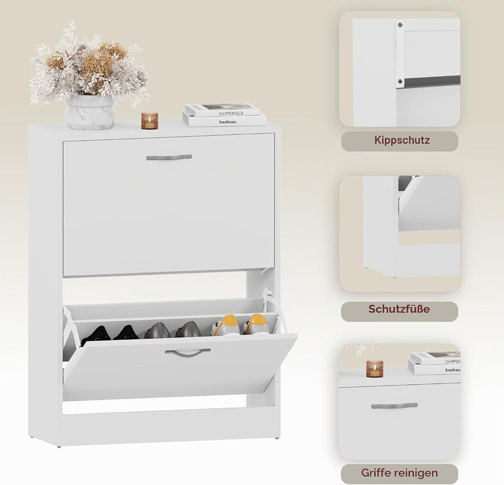 Vida Designs Schuhschrank mit 2 Klappfächern, Aufbewahrung für Schuhe, Organizer, Holzmöbel-Einheit,