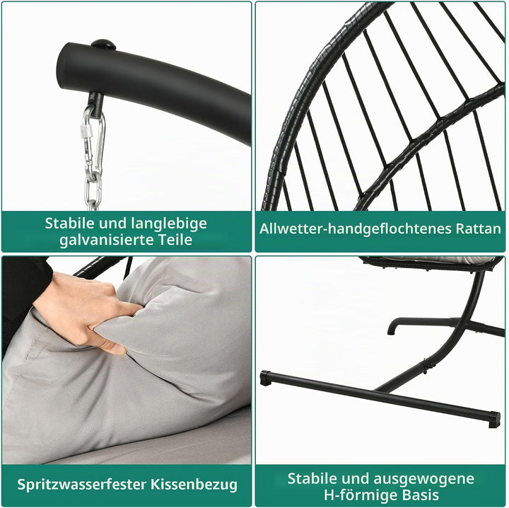 YITAHOME Hängesessel mit Kissen, Max. Belastung 150kg, Hängestuhl Outdoor mit Gestell Körbe 195x120x