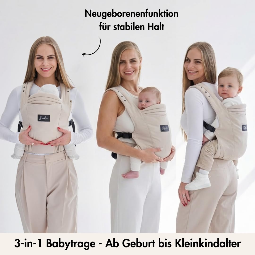 Rookie Babytrage ab Geburt - Ergonomisch, Bequem, Bio-Stoffe - Premium Elite Design - Baby Trage sch