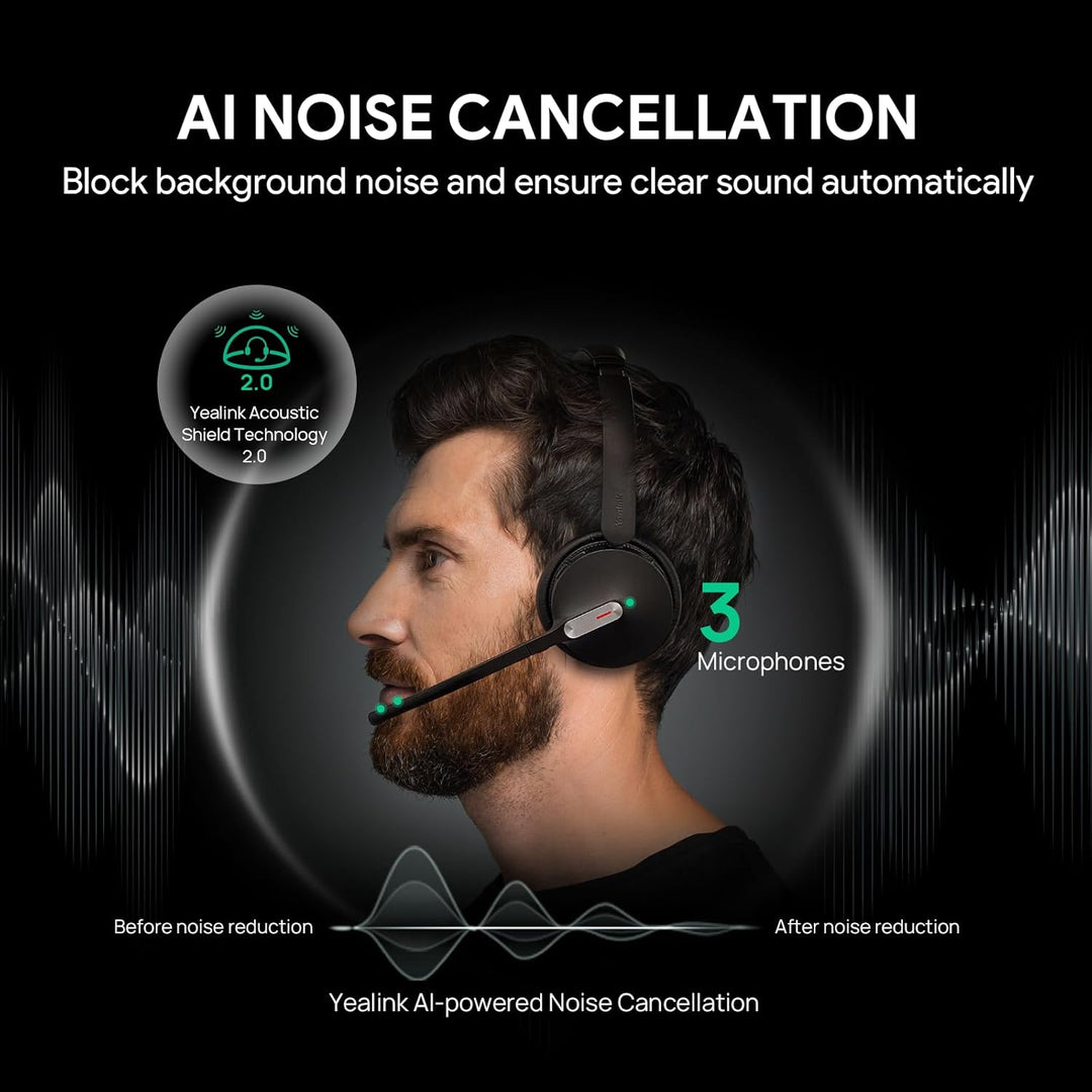 Yealink WH64 Workstation Mono Kabelloses DECT & Bluetooth Headset, Noise Cancelling Mikrofon, Touchs