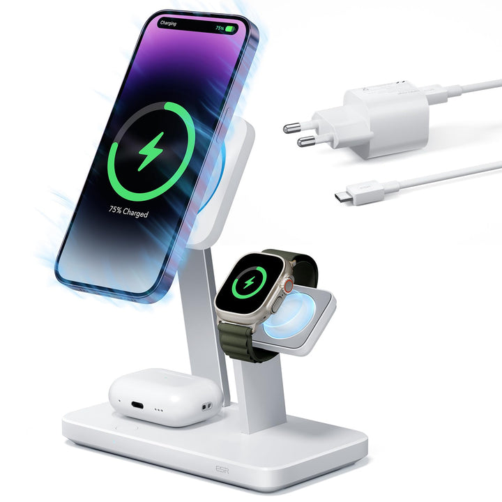 ESR 3 in 1 Ladestation für Apple Watch und iPhone, 25W Magsafe ladestation, Induktive Ladestation fü