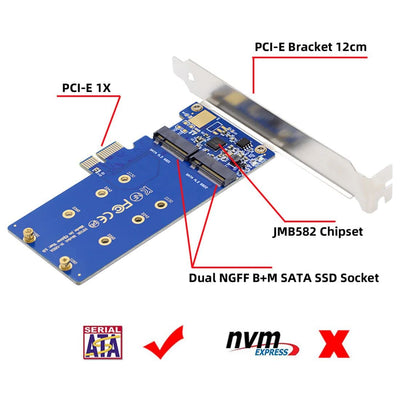 chenyang SATA SSD auf PCI-E x1 Adapter,Dual SATA NGFF Key B+M SSD auf PCI-E x1 Motherboard Adapter J