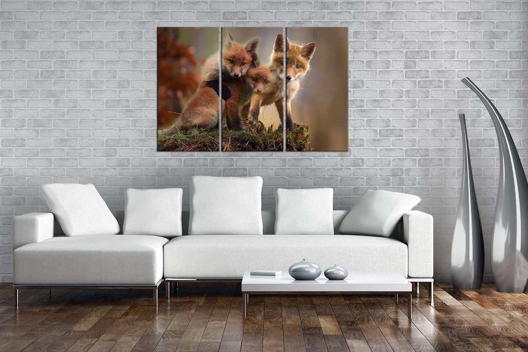 deyoli Kleine Familie von Rotfüchsen Format: 3-teilig 120x80 als Leinwand, Motiv fertig gerahmt auf