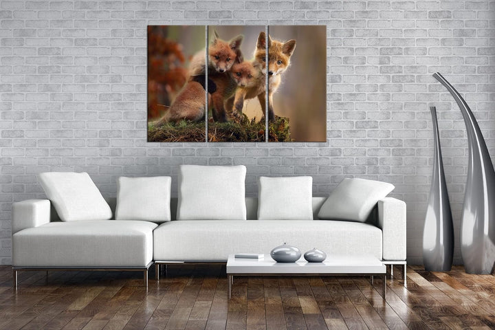 deyoli Kleine Familie von Rotfüchsen Format: 3-teilig 120x80 als Leinwand, Motiv fertig gerahmt auf