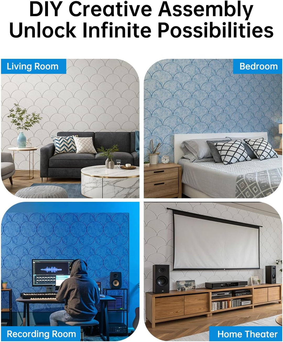 Soundsbay 12 St. Akustikplatten Selbstkleben, Schallschutz Schallabsorber, Akustikpaneele aus Polyes